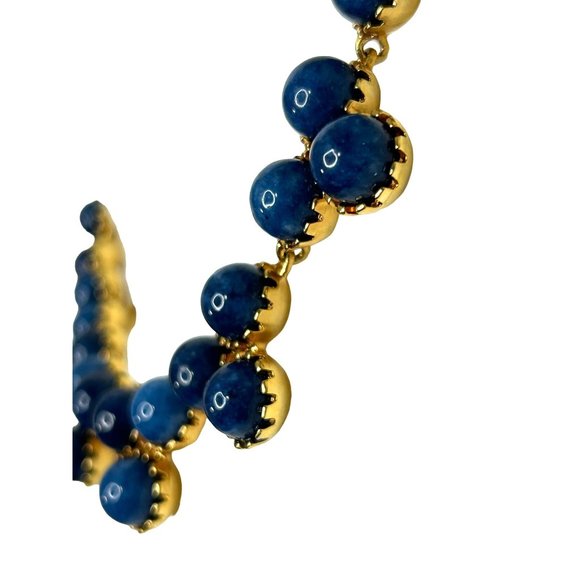 Ann Taylor Lapis Lazuli Statement Necklace 21” Round Beads Gold Tone Vtg Adjust - Picture 13 of 17